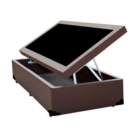 Base Box Baú Solteirão Blindado Acolchoes Sintético Marrom 49x96x203