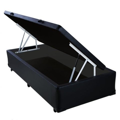 Base Box Baú Solteirão Blindado Acolchoes Sintético Preto 49x96x203