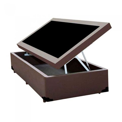 Base Box Baú Solteiro Blindado Acolchoes Sintético Marrom 49x88x188