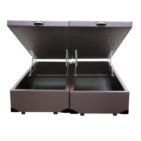 Base Box Baú Casal Blindado Bipartido Acolchoes Sintético Marrom 49x138x188