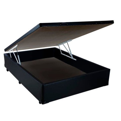 Base Box Baú Viúva Blindado Acolchoes Sintético Preto 49x128x188