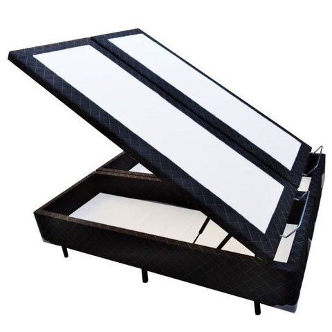 Base Box Baú Casal Blindado Bipartido Acolchoes Poliéster Preto 41x138x188