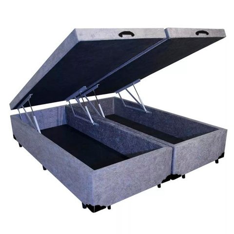 Base Box Baú Casal Blindado Bipartido Acolchoes Suede Cinza 41x138x188