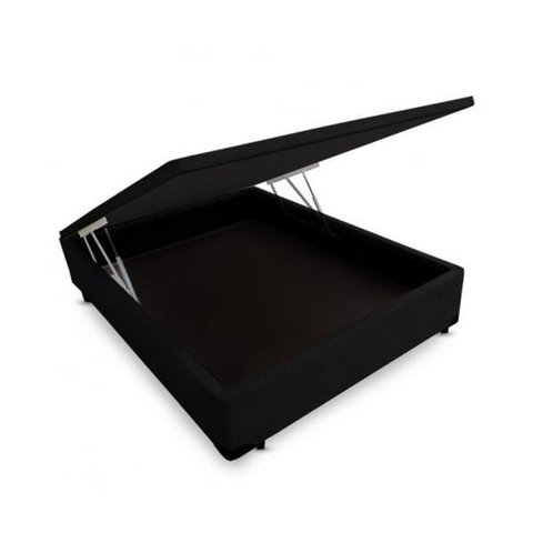 Base Box Baú Casal Blindado Acolchoes Suede Preto 41x138x188