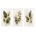 Ver imagem 3 de Kit 3 Quadros Folhagem Verde Dourado Aquarela com Moldura Branca