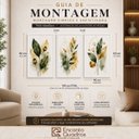 Ver imagem 4 de Kit 3 Quadros Folhagem Verde Dourado Aquarela com Moldura Branca