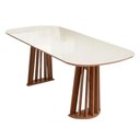 Ver mais imagens de Conjunto 6 Lugares Tampo Vidro Mesa 1,80m Retangular Cadeiras Madeira Natural Off White com Mel