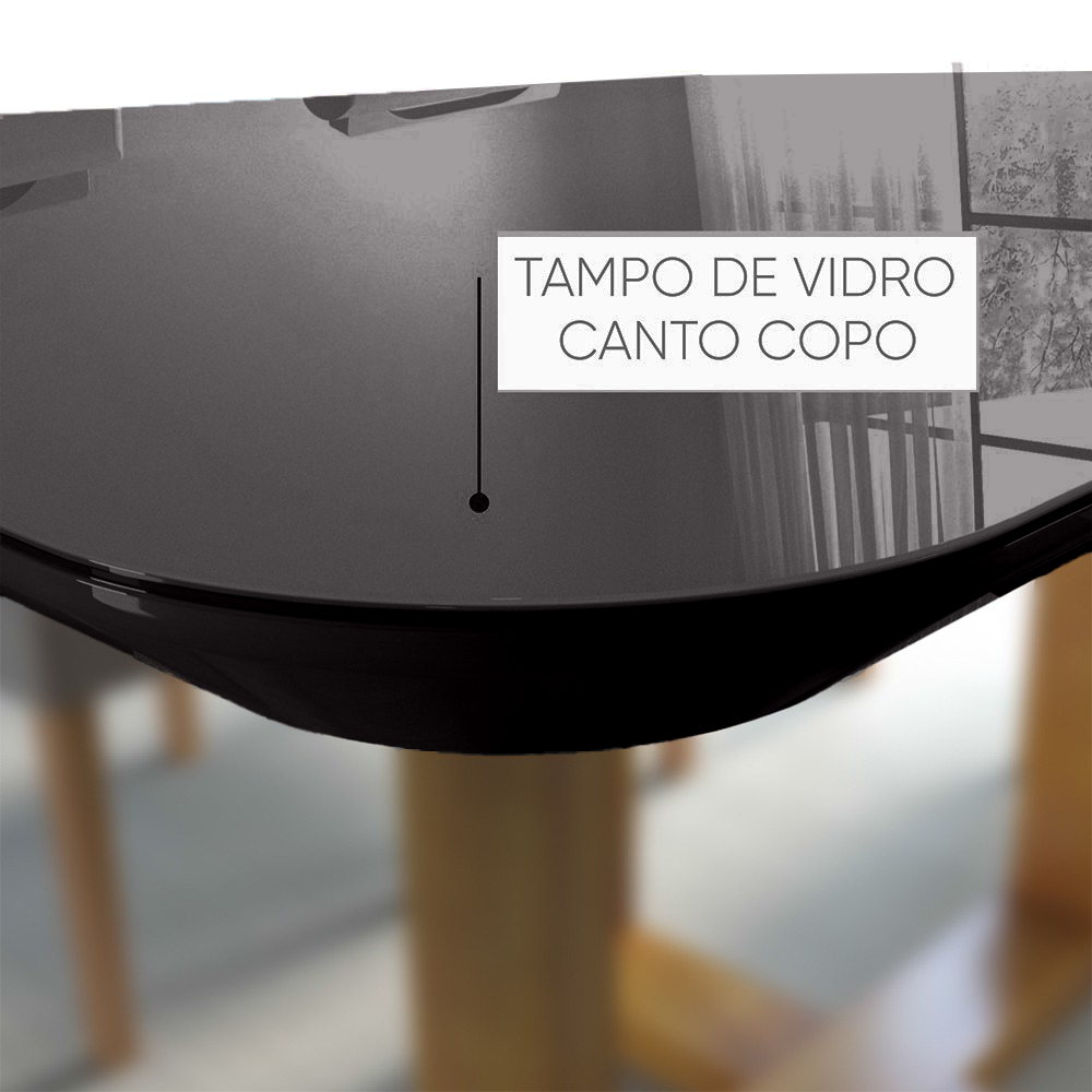 Mesa de Jantar Redonda Natalle Com Tampo Preto de Vidro 120cm - 4