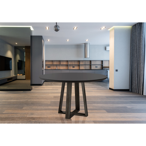 Mesa de Jantar Redonda Natalle Com Tampo Preto de Vidro 120cm