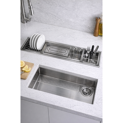 Calha Úmida Aço Inox Cozinha Profissional Canal Organizador de Sobrepor Bancada 90cm Cozix