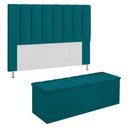 Ver imagem 1 de Kit Cabeceira + Calçadeira Baú Queen 160cm Azul Turquesa