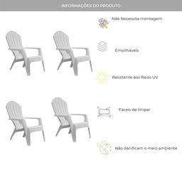 Poltrona Cadeira Adirondack Pavão Jardim Plástico Branca kit4U - 1
