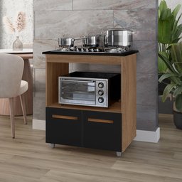 Balcão para Cooktop 4 Bocas Elisa com Espaço para Forno/microondaas Savana/preto - 2
