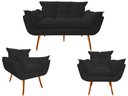 Ver imagem 1 de Kit Namoradeira + 2 Poltronas Decorativa Opala Suede Preto Pés Madeira Ms Decor