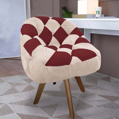Poltrona Paloma Escritório Sala Giratória Madeira Suede Bege Rosado e Suede Vinho - Dominic Decor