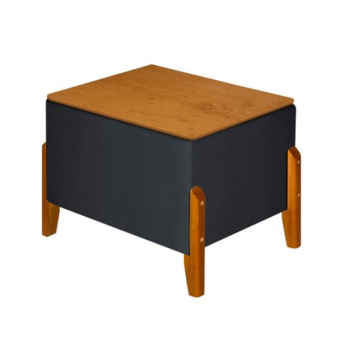Puff Báu Retro Tampo em Madeira Premium para Sala e Quarto Recamier Moderno Closet Retro Cor Cinza