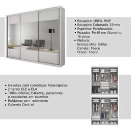 Guarda-Roupa Casal com Espelho 3 Portas 3 Gavetas Hórizon - 7 Guarda-Roupa Casal com Espelho 3 Portas 3 Gavetas Hórizon - 7