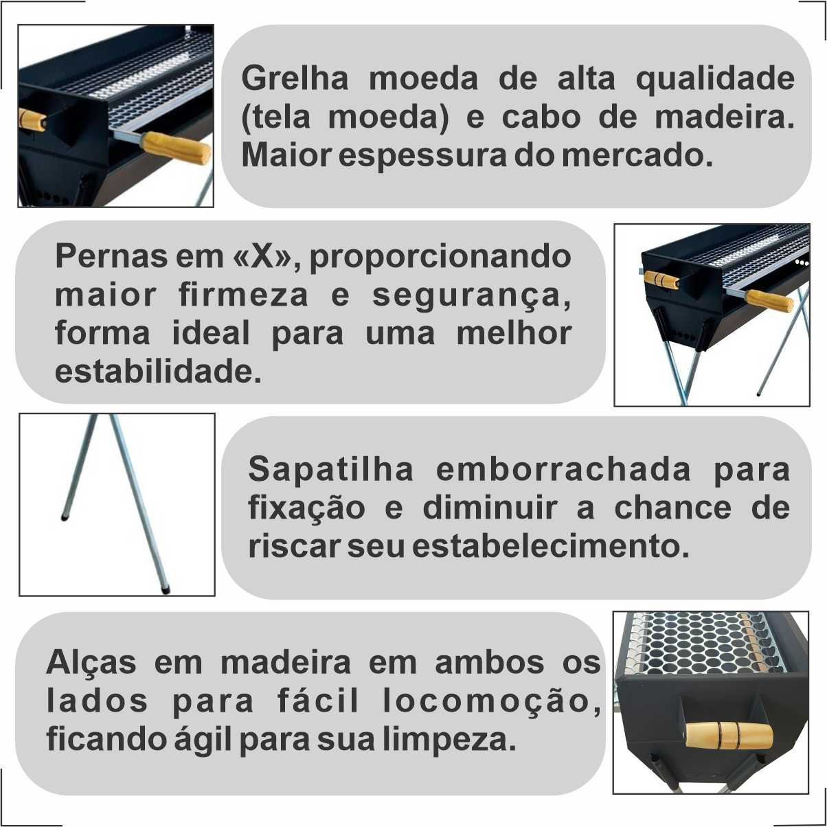 Churrasqueira Para Espetinhos Profissional Espeteira Aço Pintado Reforçada Tamanho 76x25 e Uma Grelh - 4