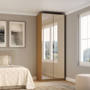 Guarda Roupa Modular 2 Portas Espelho com Gavetas 90 Cm Altezza Belmax:freijó