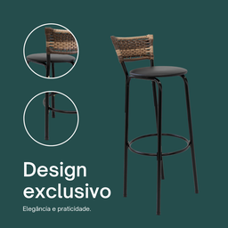 Kit 3 Banquetas 80cm para Balcão Ilha Bancada Área Gourmet Encosto em Junco Banco Itagold - 4