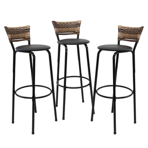 Kit 3 Banquetas 80cm para Balcão Ilha Bancada Área Gourmet Encosto em Junco Banco Itagold