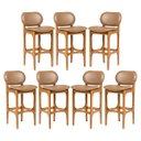 Ver imagem 1 de Kit 7 Banquetas Alta Estofada Rafine Madeira Castanho Tecido Impermeável Marrom