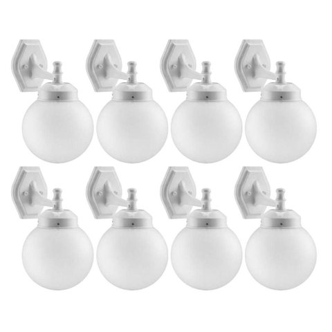 Kit 8 Luminária Globo Leitoso 10x20cm Arandela Parede Branco