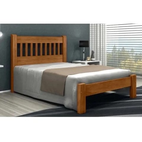 Cama de Casal Pérola de Madeira Maciça Angelim Pedra/tauari - Imbuia