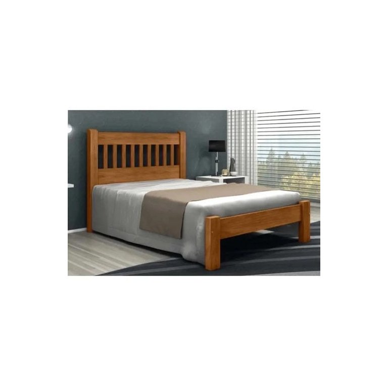 Cama de Casal Pérola de Madeira Maciça Angelim Pedra/tauari - Imbuia