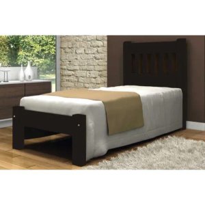 Cama de Solteiro Pérola de Madeira Maciça Angelim Pedra/Tauari - Tabaco