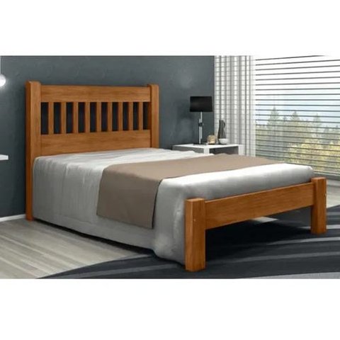 Cama Queen Size Pérola de Madeira Maciça Angelim Pedra/Tauari - Imbuia
