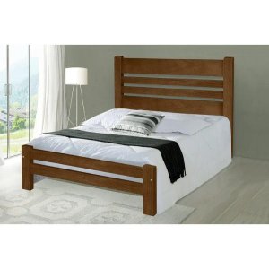Cama Queen Size Prime de Madeira Maciça Angelim Pedra/Tauari - Imbuia