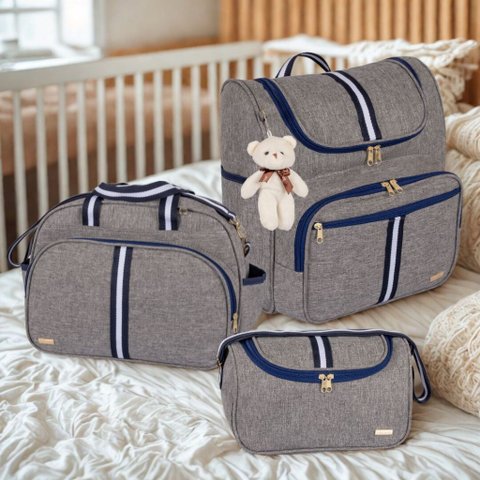 Kit Bolsas Maternidade 3 Peças com Mochila 2 em 1 Bolsa G , Bolsa P e Mochila G - Faixa Luxo Amor:ma
