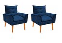 Ver imagem 1 de Kit 2 Poltronas Cadeiras Decorativas Opala Suede Azul Marinho Pés Palito Recepção Sala de Estar