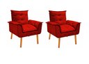 Ver imagem 1 de Kit 2 Poltronas Cadeiras Decorativas Opala Suede Vermelho Pés Palito Recepção Sala de Estar