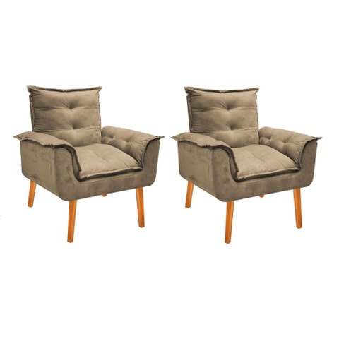 Kit 2 Poltrona Opala Cadeira Decorativa Suede Cappuccino para Sala Escritório Recepção
