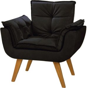 Poltrona Opala Cadeira Decorativa Suede Preto para Sala Escritório Recepção