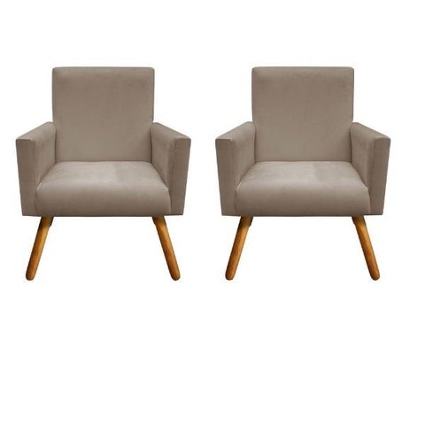 Kit 2 Poltrona Alice Suede Cappuccino Decorativa Pés Palito Imbuia Mel Cadeira para Sala Recepção