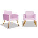 Ver imagem 1 de Kit 2 Poltrona Alice Suede Rosa Bebê Decorativa Pés Palito Imbuia Mel Cadeira para Sala Recepção