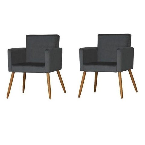 Kit 2 Poltrona Alice Suede Grafite Decorativa Pés Palito Imbuia Mel Cadeira para Sala Recepção