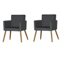 Ver imagem 1 de Kit 2 Poltrona Alice Suede Grafite Decorativa Pés Palito Imbuia Mel Cadeira para Sala Recepção