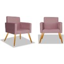 Ver imagem 1 de Kit 2 Poltrona Alice Suede Rosê Decorativa Pés Palito Imbuia Mel Cadeira para Sala Recepção
