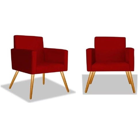 Kit 2 Poltrona Alice Suede Vermelho Decorativa Pés Palito Imbuia Mel Cadeira para Sala Recepção