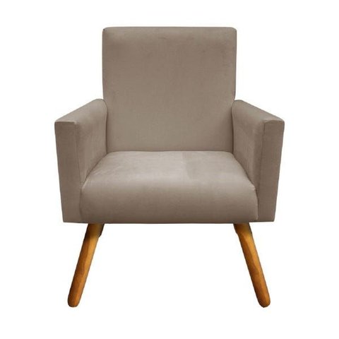 Poltrona Alice Suede Cappuccino Decorativa Pés Palito Imbuia Mel Cadeira para Sala Recepção