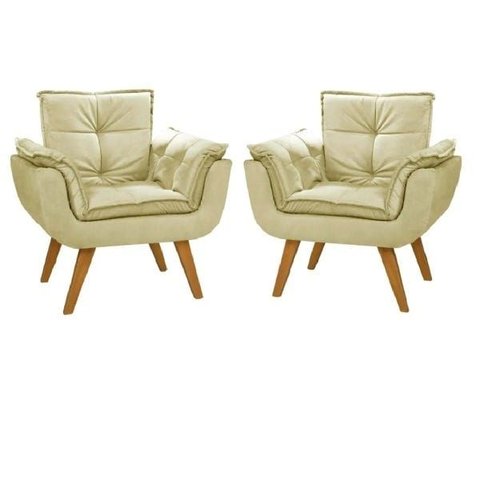 Kit 2 Poltrona Giovana Bege Cadeira Decorativa para Sala Escritório Recepção