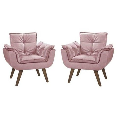 Kit 2 Poltrona Giovana Rosa Cadeira Decorativa para Sala Escritório Recepção