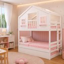 Ver imagem 2 de Treliche Infantil Casinha Dos Sonhos com Varanda Madeira Maciça Branco/ Rosa Megamobilia