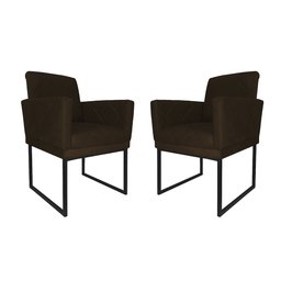 Kit 02 Poltronas Klara Base Ferro Preto Suede - Estopar Kit Klara Base Preta Suede Marrom - 1