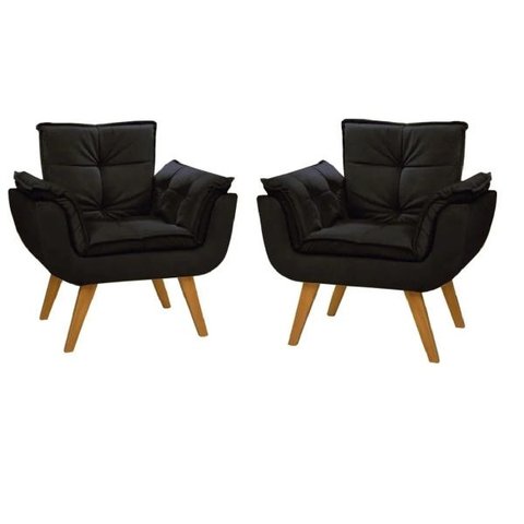 Kit 2 Poltrona Giovana Suede Preto Cadeira Decorativa para Sala Escritório Recepção - AZ Decor