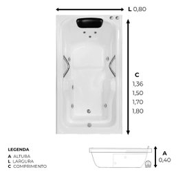 Banheira Retangular Tamarin Completa com Hidro em Acrílico - 220v - 3
